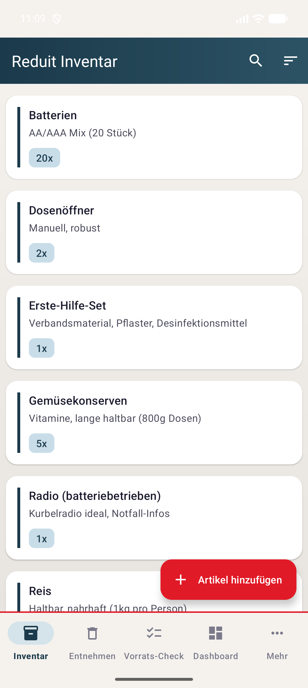 Reduit Inventar App Screenshot