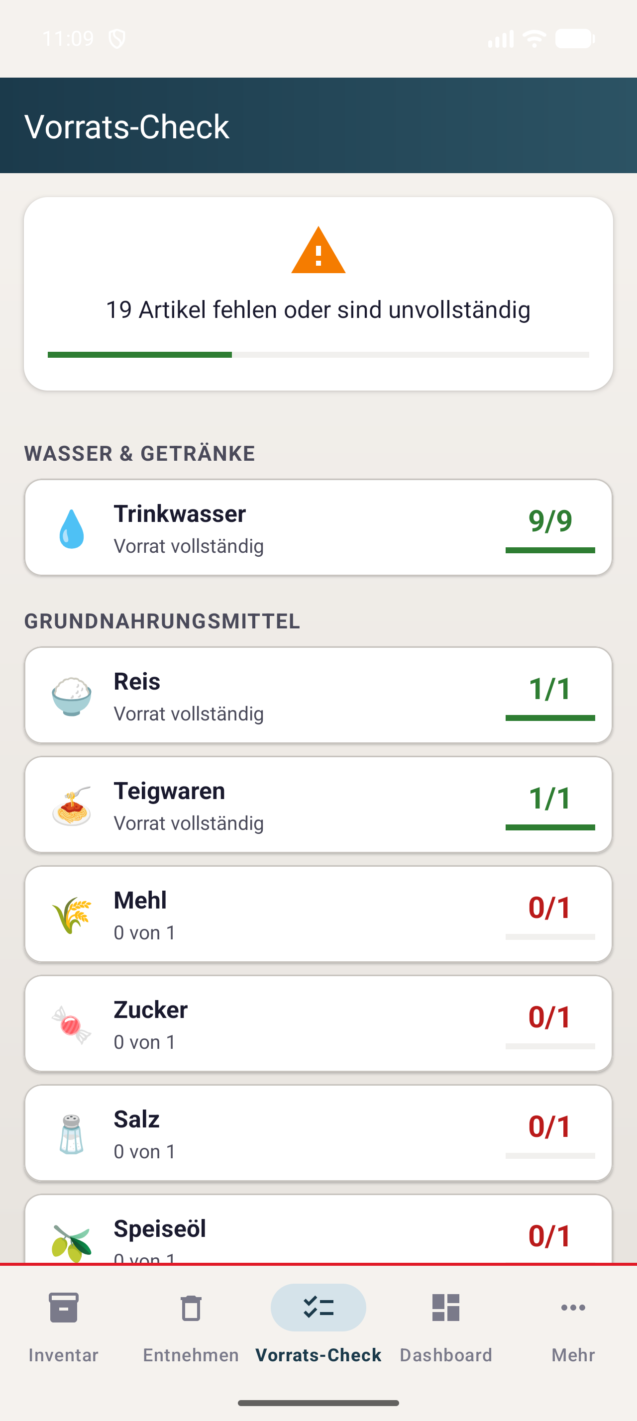 Vorrats-Check Screenshot