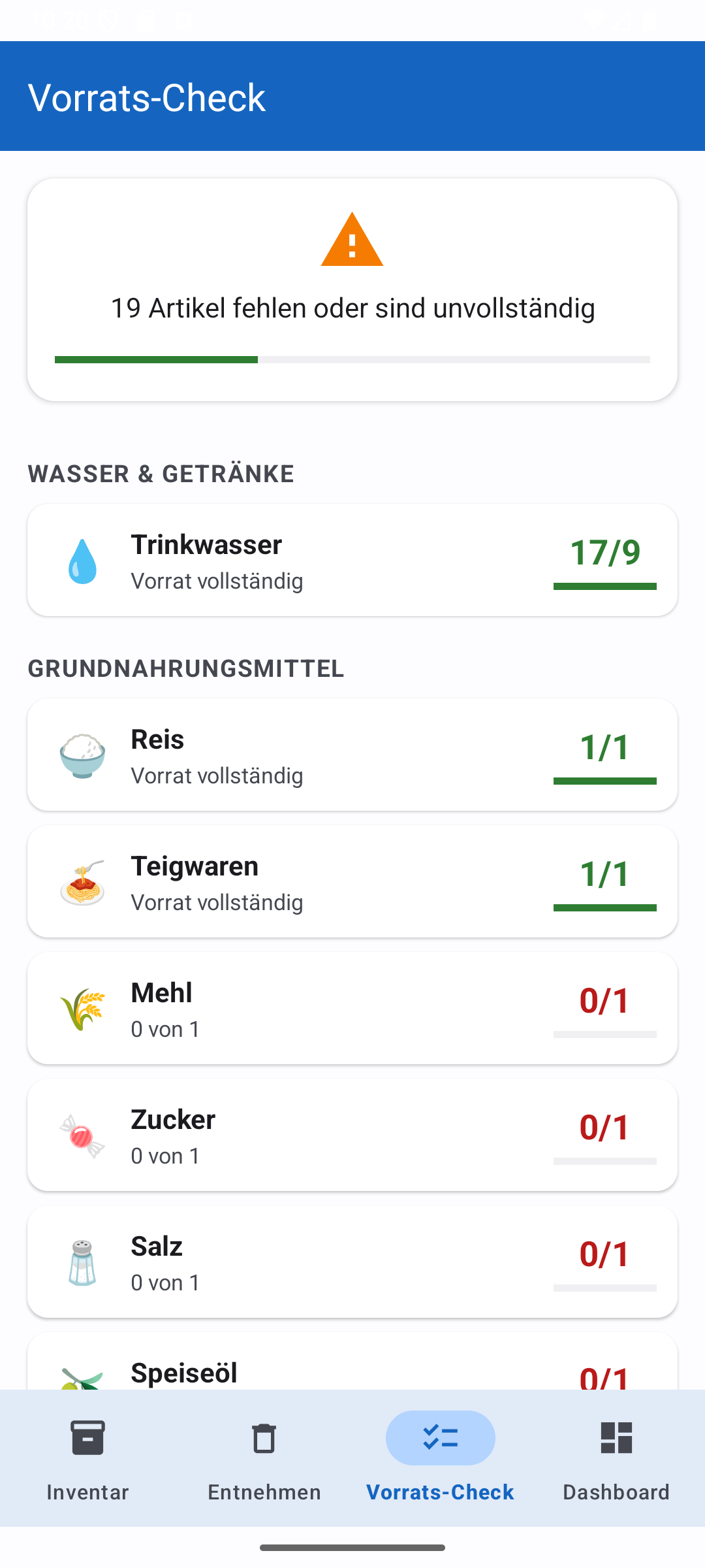 Vorrats-Check Screenshot